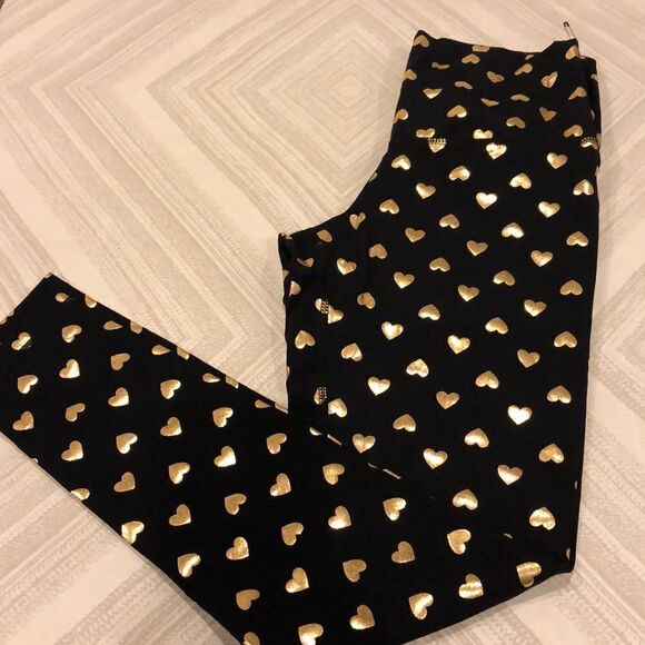 DYI Black with Gold Metallic Hearts Leggings - Picture 1 of 5
